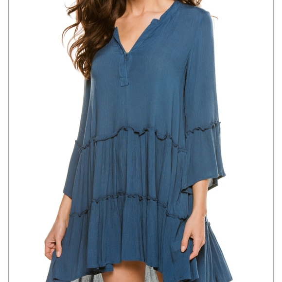 Elan Other - Elan Blue Ruffle Tiered Flowy Swim Cover Up Mini Dress